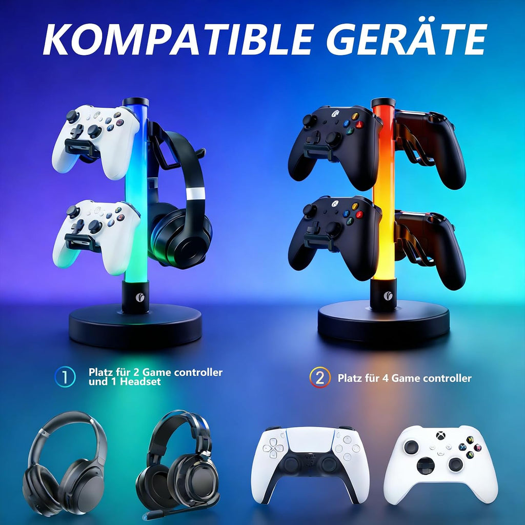 COM Headphone Stand with 17 Light Modes, Gaming Controller Holder with Remote Control, PC Gaming Accessories for