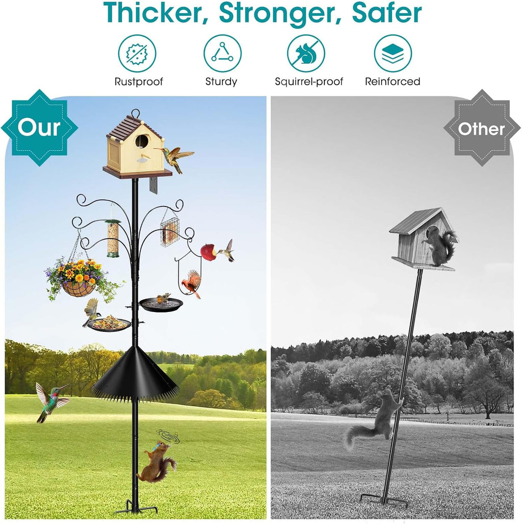 108 Inch Bird Feeder Pole Squirrel Proof, Heavy Duty Bird House Pole, Adjustable Bird Feeder Stand with 5 Shepherds