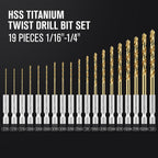 MACXCOIP 19Pcs(1/16" - 1/4") Hex Shank Titanium Twist Drill Bit Set