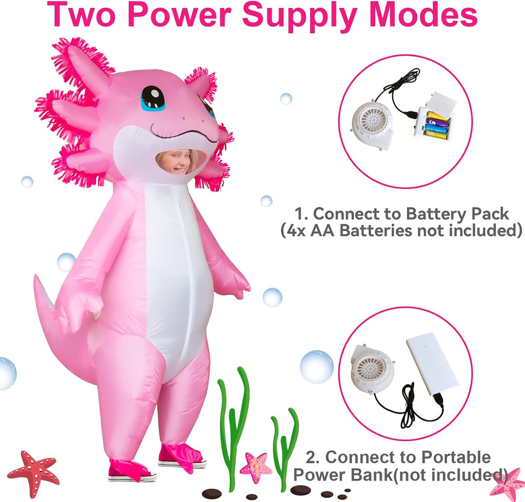 Inflatable Axolotl Costume for Kids Halloween Kid Blow Up Costume Deluxe Pink Costumes for Girls Boys Cosplay Party