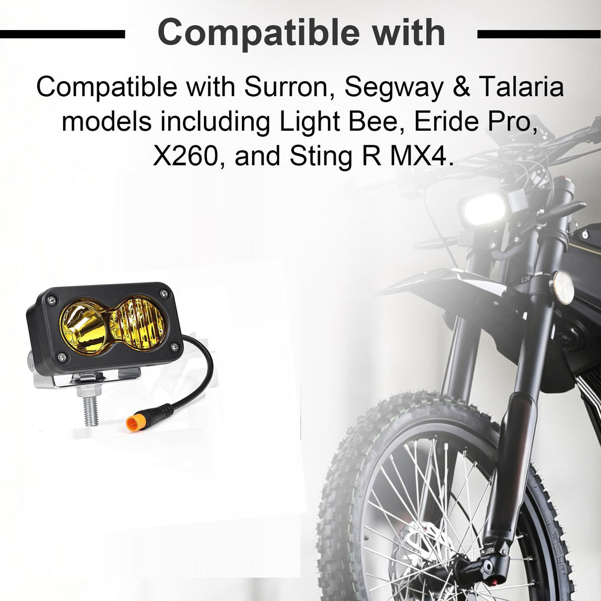 Universal 3 Pin E-Bike Headlight 20W 6500K LED Front Light Yellow