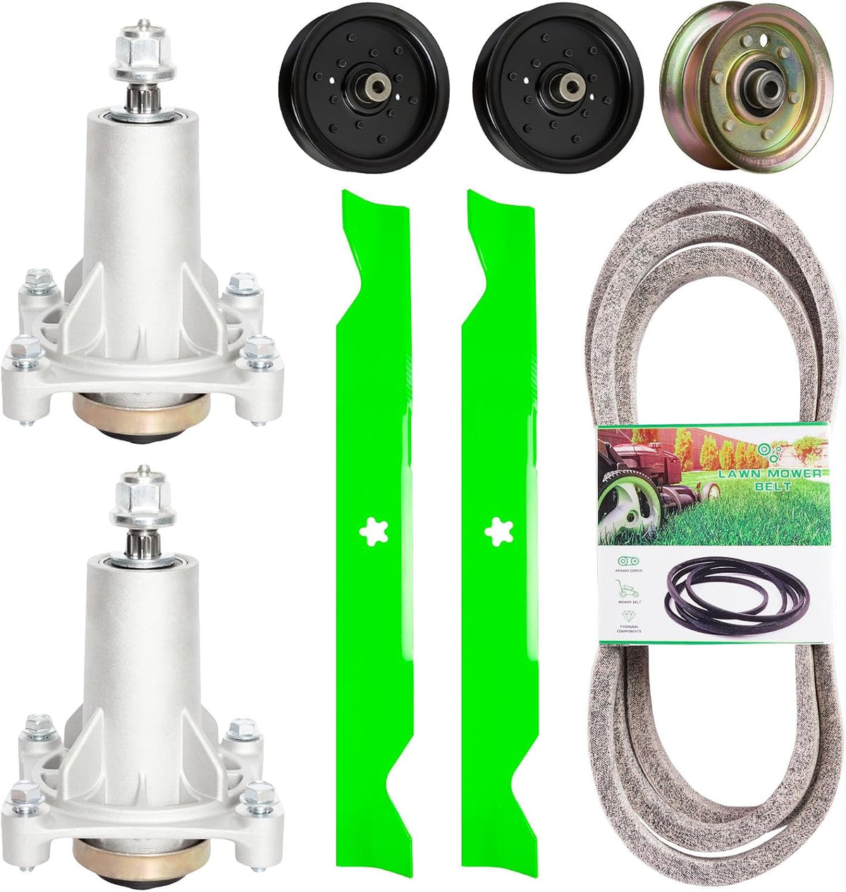 46 inch Deck Rebuild Kit for Husqvarna Poulan PP19H46 2246LS PP20VA46 Lawn Mower Parts Includes 2 Spindle 187292 21546238 2 Blade 531309715 1 Belt 405143 2 Idler 196106 1 Idler 177968
