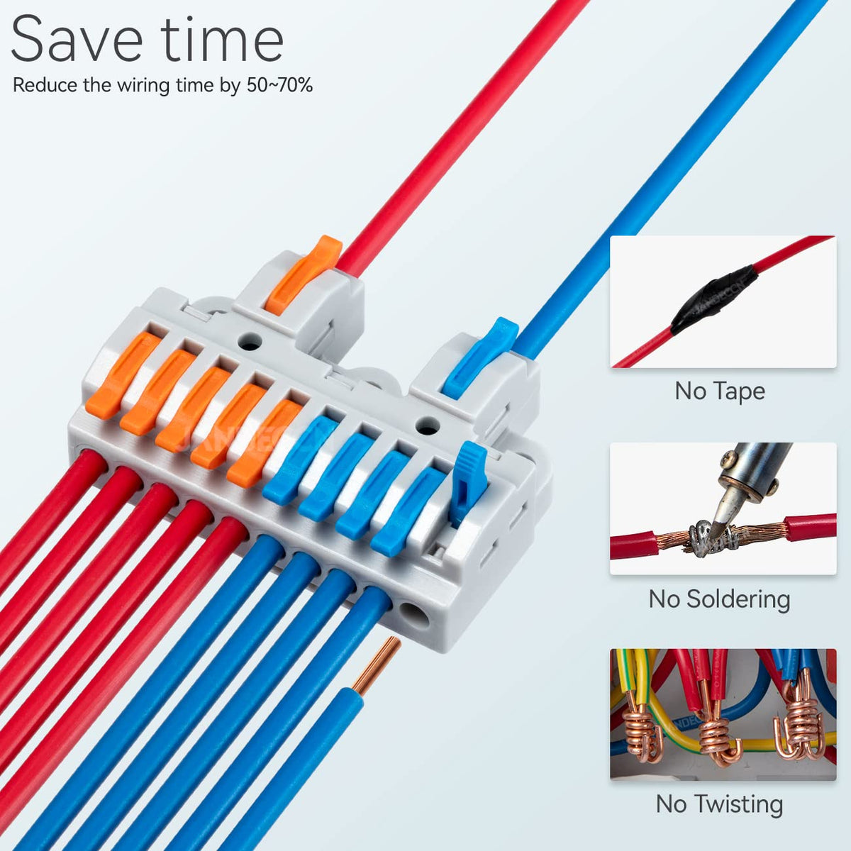 6Pcs DIN Rail Terminal Blocks 28-12AWG Wire Splitter, 2 in 10 Out