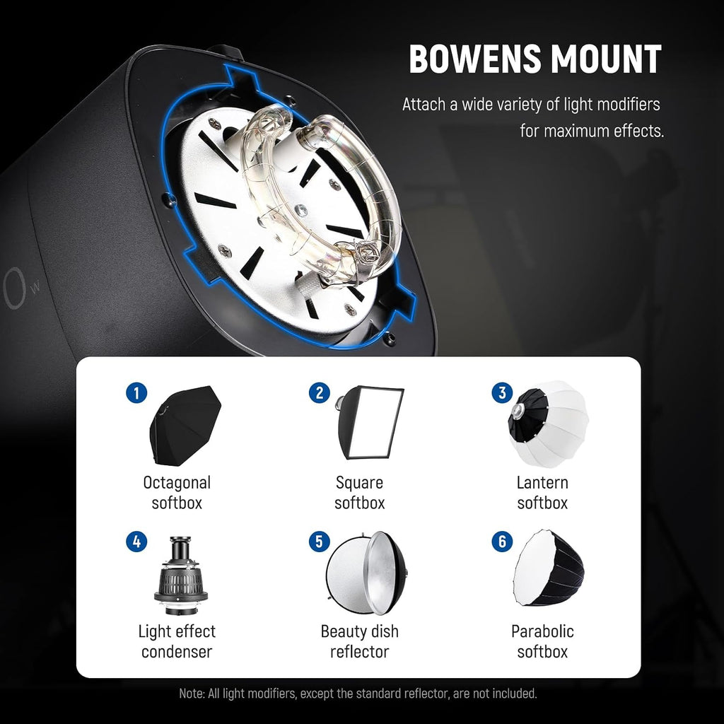 800Ws Studio Monolight Flash Light Kit (2 Pack), S101-400W 5600K Strobe Light with 150W Modeling Lamp/Bowens