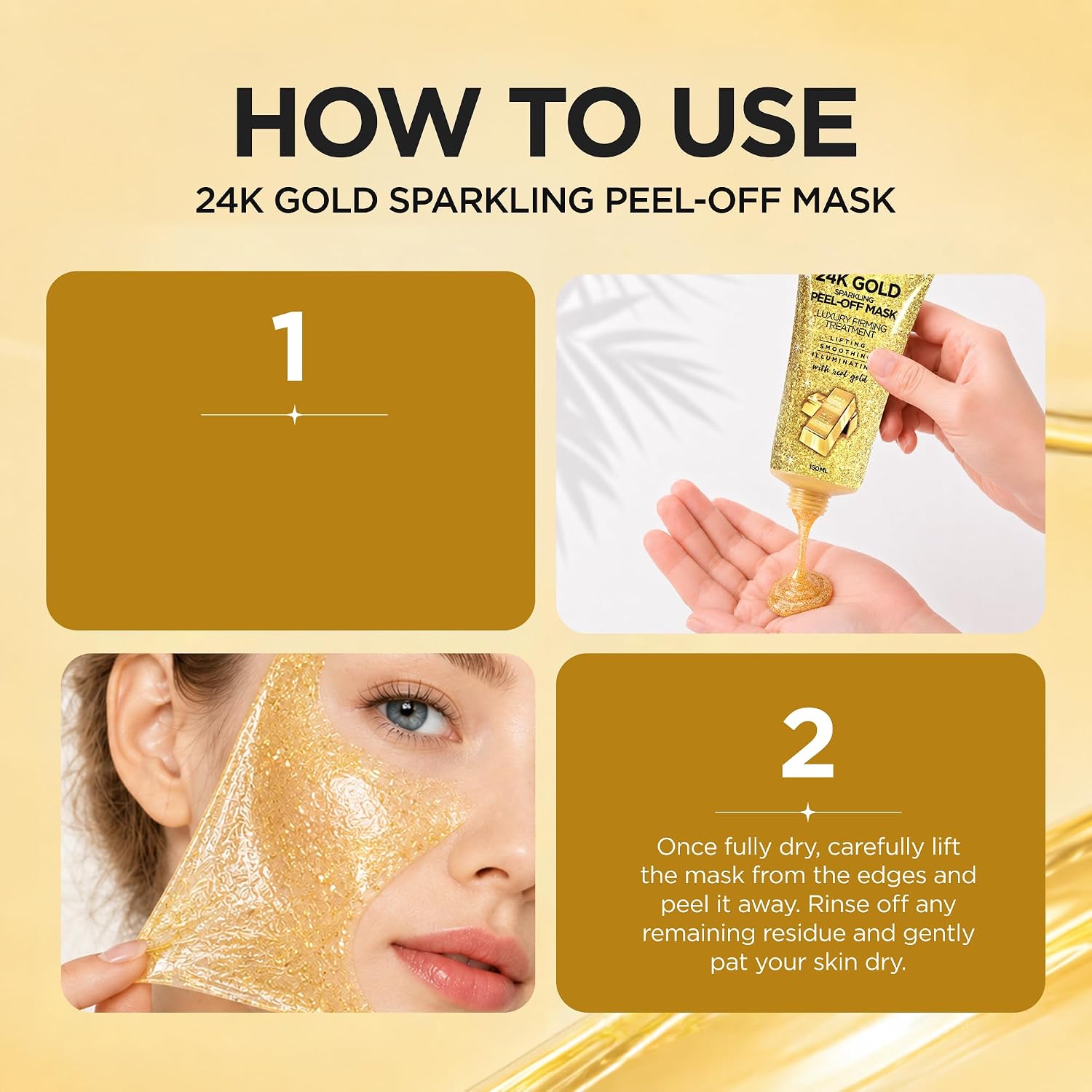 24K Gold Korean Skin Care Peel-Off Face Mask, Dermatologist Tested, 5 Oz