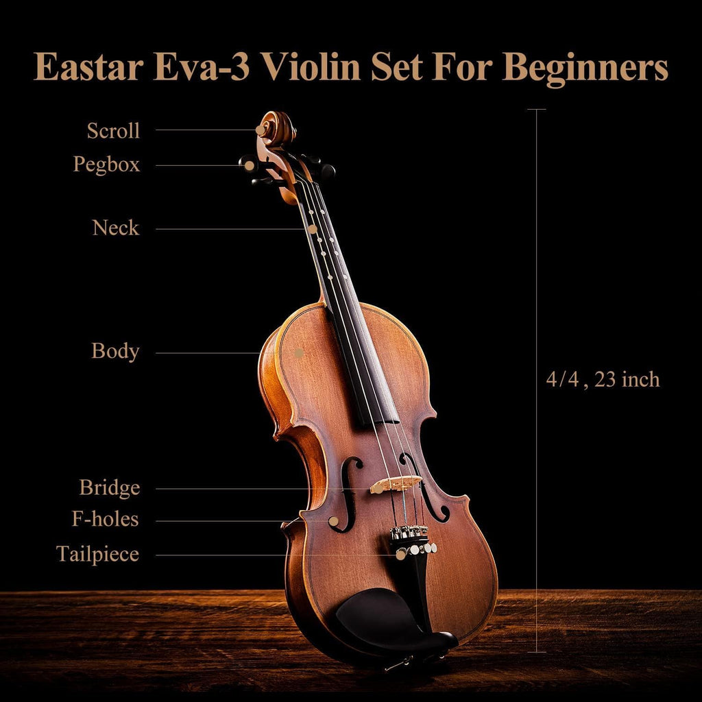 4/4 Full Size Violin Set Matte Fiddle for Beginners Adults with Hard Case, Rosin, Shoulder Rest, Bow, Tuner and Extra
