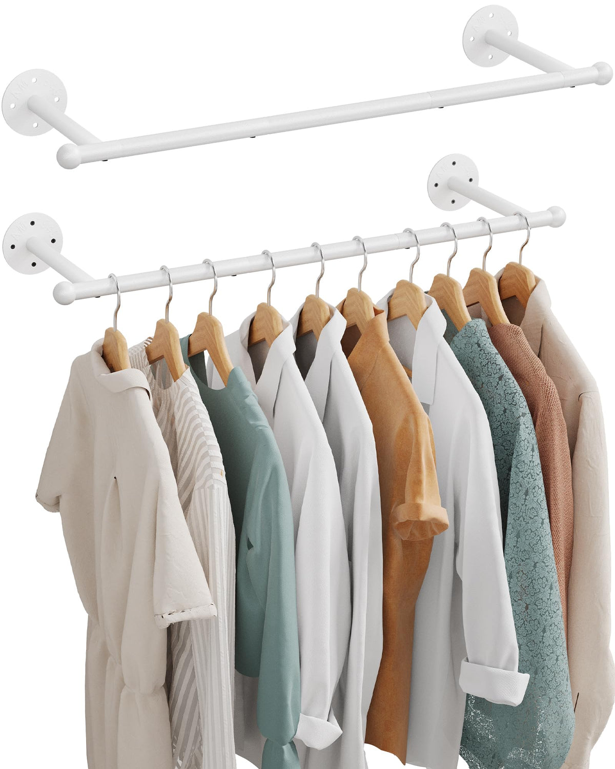 33" Industrial Pipe Clothing Rack, Wall Mounted Clothes Rack 2 Pack