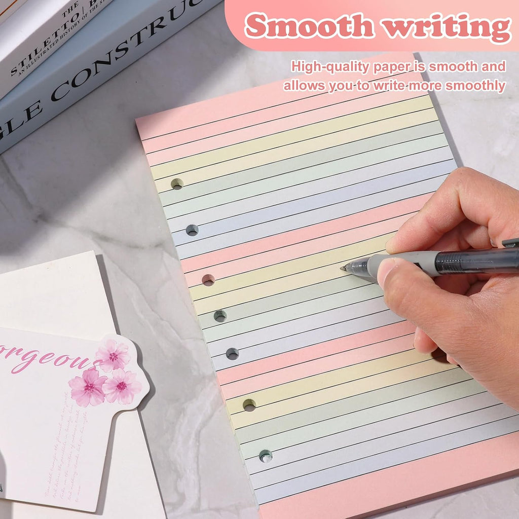 Colored Loose Leaf Paper 5.5" x 8.5" 7-Hole Lined Filler Paper College Ruled Notebook Refill Pad Pastel Colored Lined