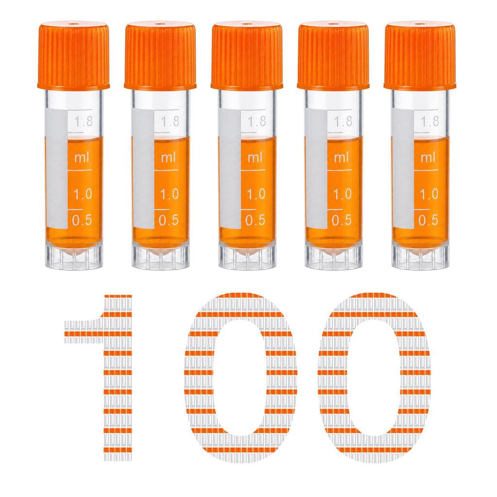 100PCS 2ml Plastic Cryovial Cryogenic Vial Tube, Orange Cap