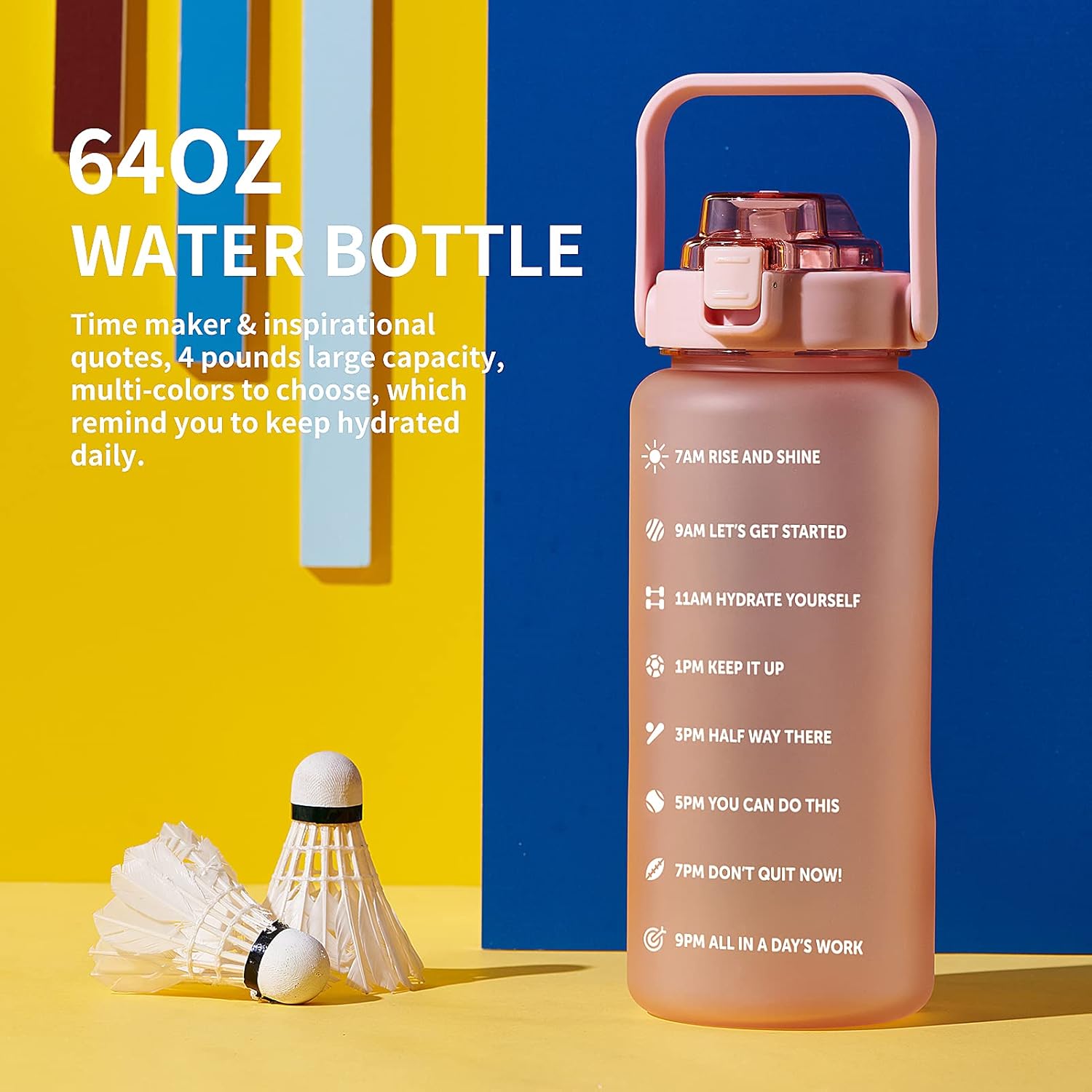 64oz,100oz,128oz Large Motivational Water Bottle with Time Marker, Leakproof & BPA Free Half Gallon Big Water Bottle