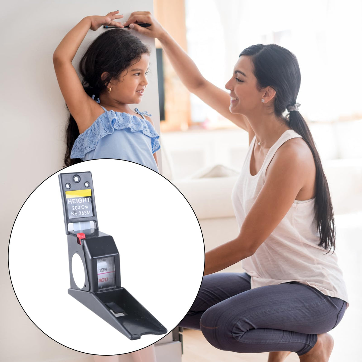 MEELYHOME 2Meter Wall Mounted Stadiometer Height Measuring Tape with Self Locking Feature and Wall Plate
