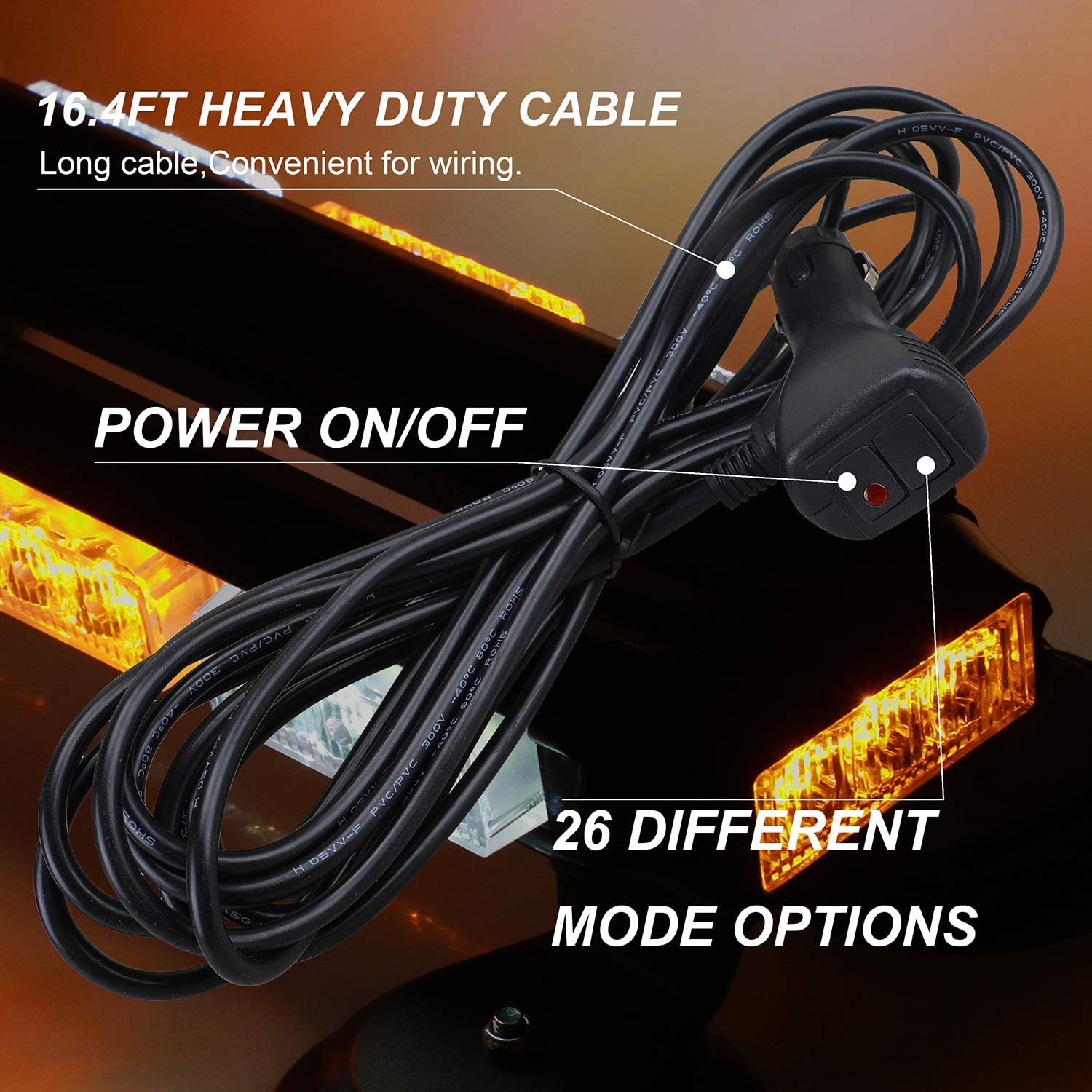 16.8 Inch LED Strobe Flashing Light Bar, 26 Flashing Modes High Intensity Emergency Hazard Warning Beacon Lights with