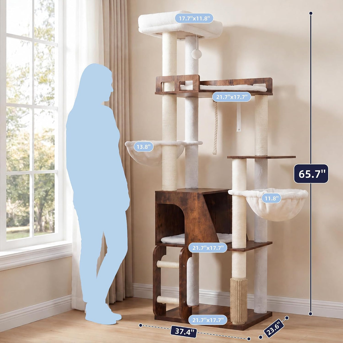 Wooden Cat Tree Tower with Large Condos, 2 Platforms, MPJ111SR