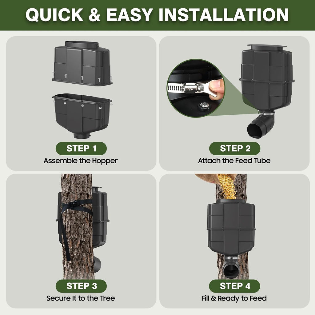Gravity Deer Feeder, Easy to Install, No Motor or Batteries Required, 20–25 lb Feed Capacity