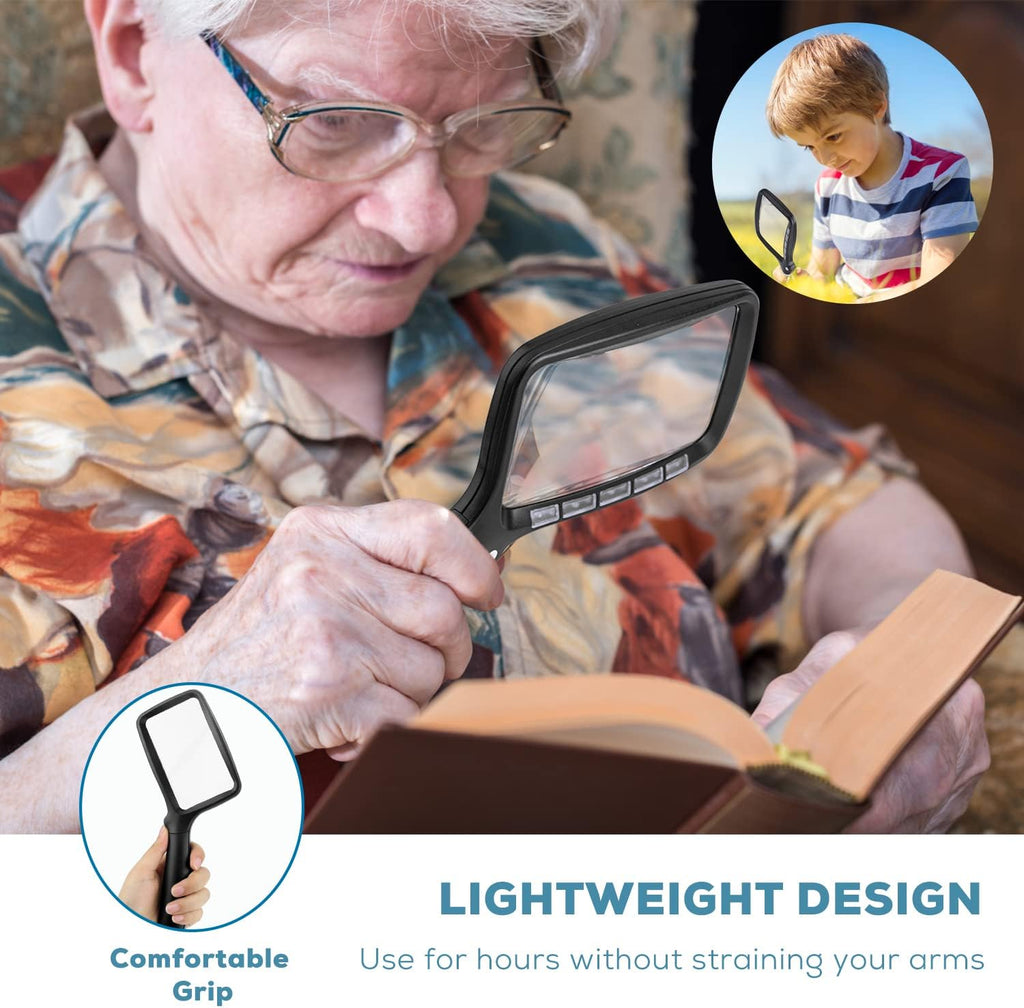 Folding Handheld Magnifying Glass with Light, 5X Large Rectangle Reading Magnifier with Dimmable LED for Seniors with