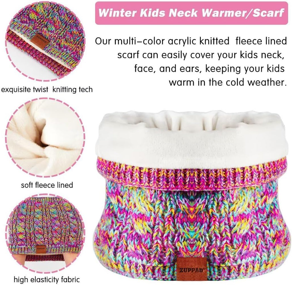 Kids Winter Hat Gloves Scarf Set,Girls Toddler Children Hats Beanie with Pom Knit Neck Warmer Gaiter Mittens Fleece