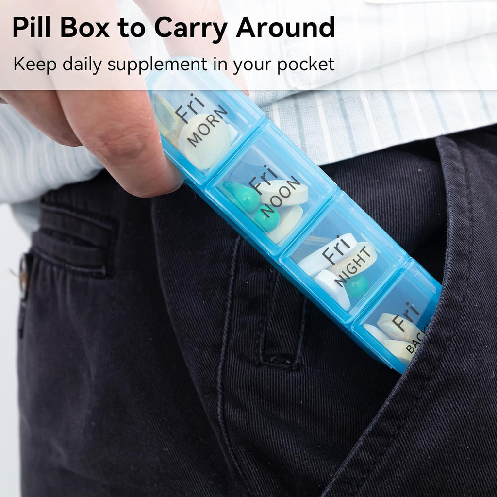 Pill Organizer 4 Times a Day - Pill Box 7 Day, Large Weekly Medicine Pill Organizer for Travel with Removable