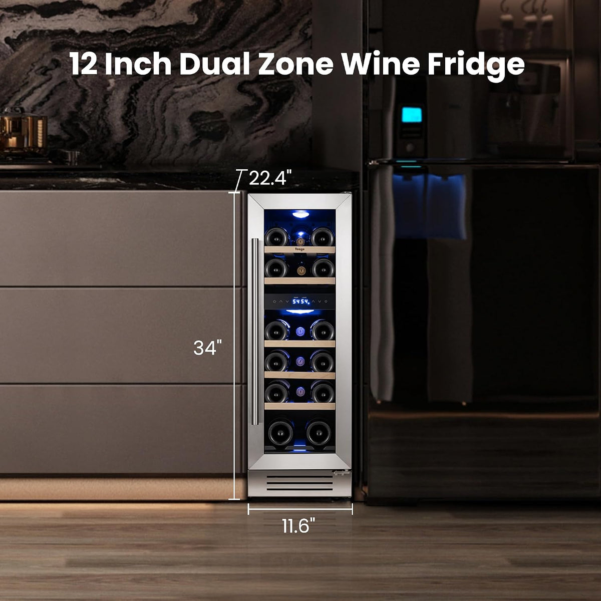 12 Inch Dual Zone Wine Fridge with 17 Bottle