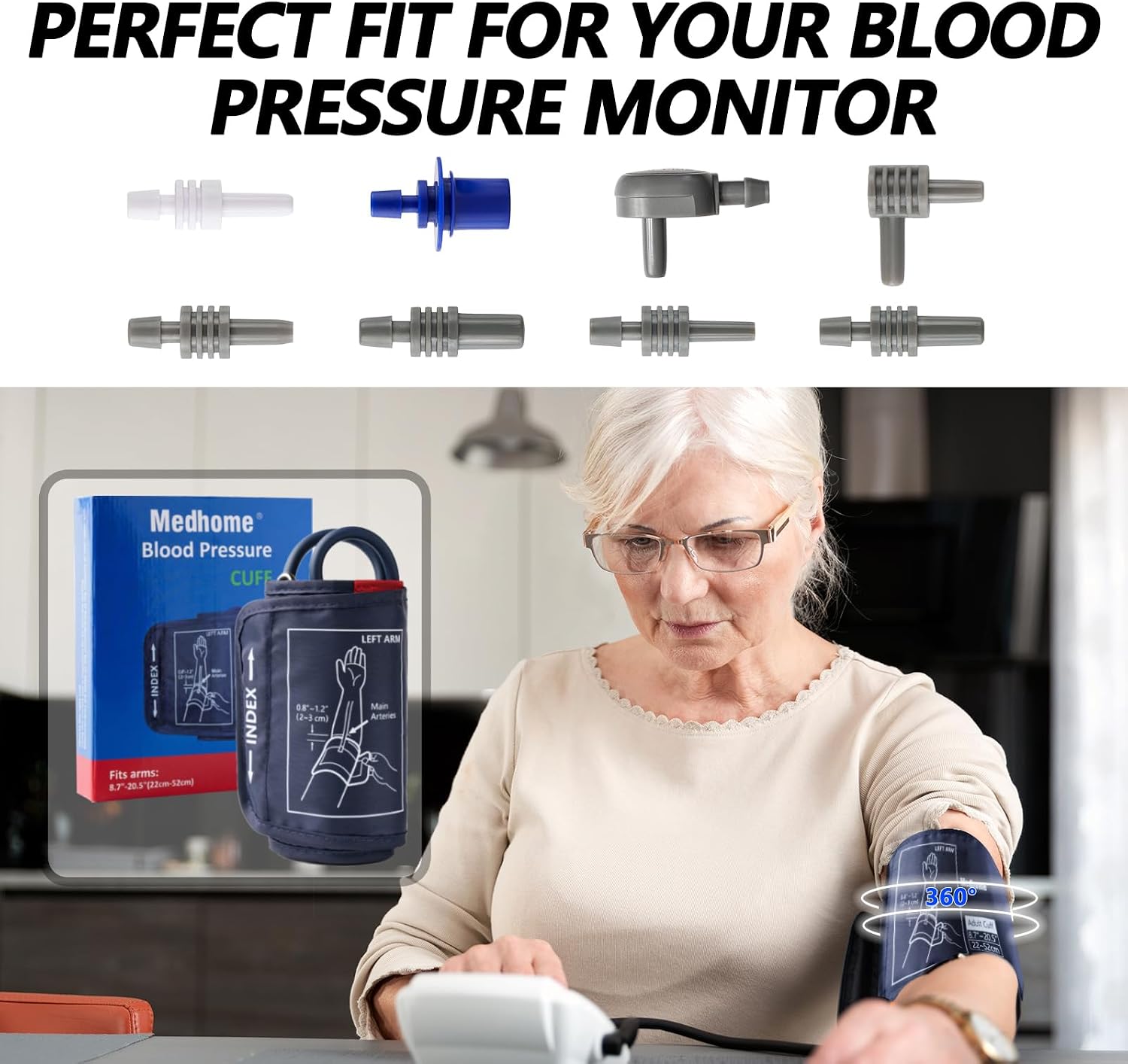 Extra Large Blood Pressure Cuff Upper Arm 8.7"-20.5"(22-52cm) XL Replacement BP Cuff for Big Arms Adult Cuff with 8