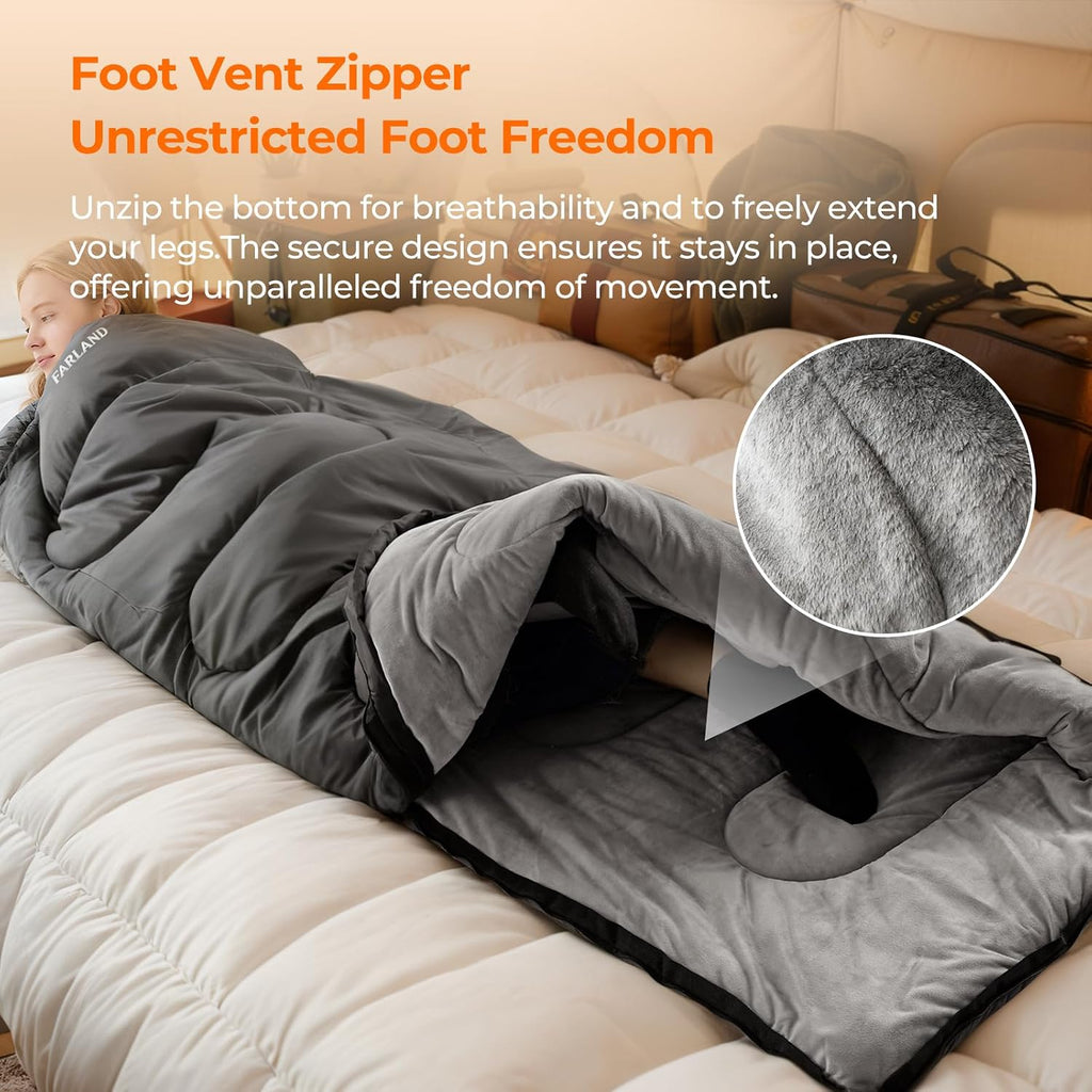 Sleeping Bags for Adults, Cold Weather, Fleece-Lined, Plush | Waterproof, windproof, compression sack, car camping &