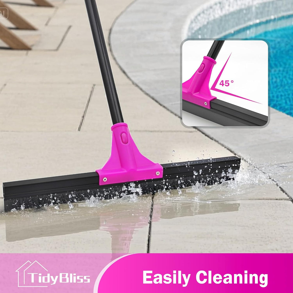 Floor Squeegee Heavy Duty with 58.3 inches Long Handle, Rubber Foam Water Scraper Broom Epoxy Wiper Mop for Cleaning