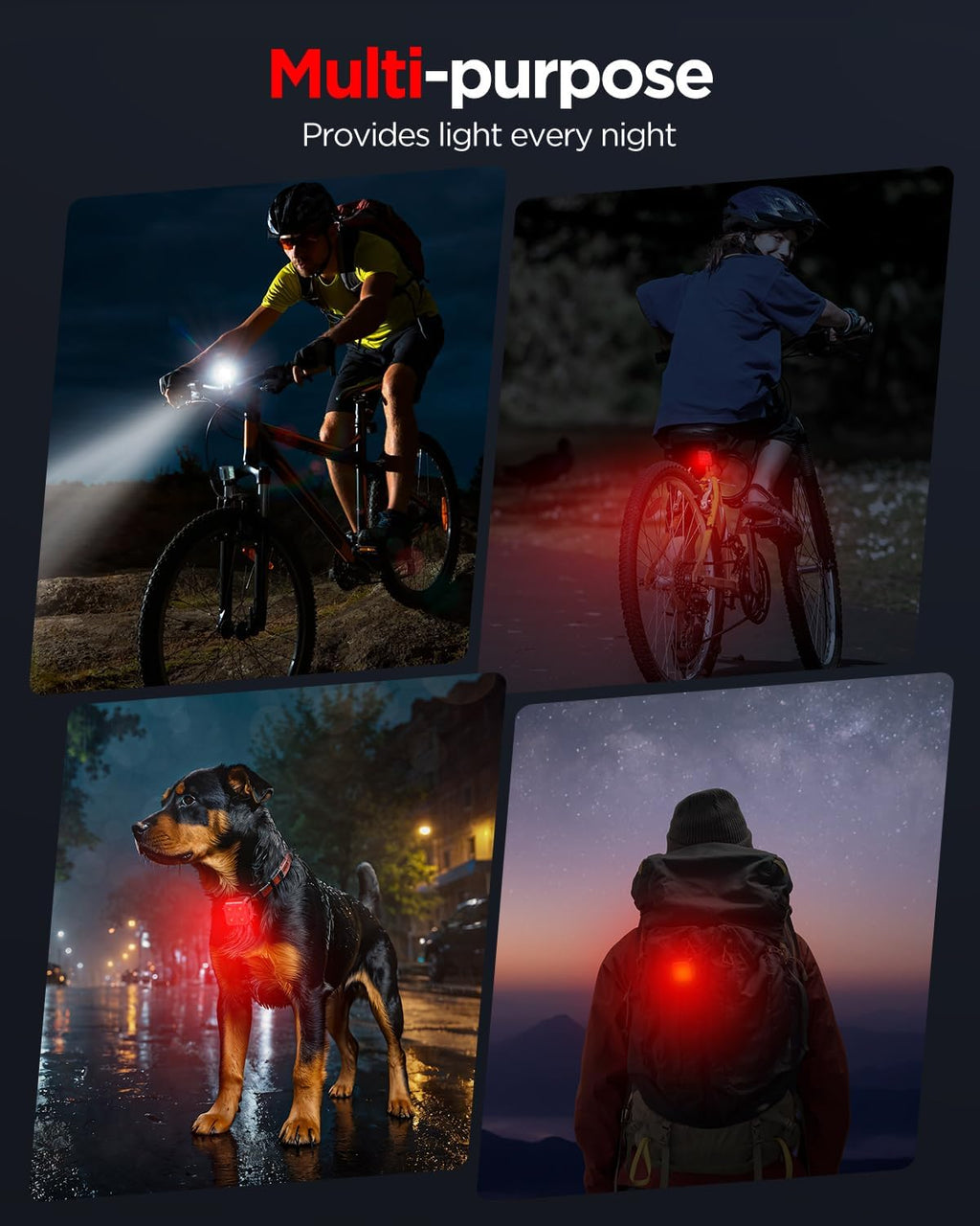 Bike Lights Set, Rechargeable Bicycle Lights Front and Rear, 4 Light Mode Options, Bike Headlight, IPX4 Waterproof