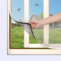 Magnetic Window Screen, Fits Up to 59 x 51 in (150 x 130 cm), Dual Magnetic Strips, White Frame, Gray Fiberglass Mesh