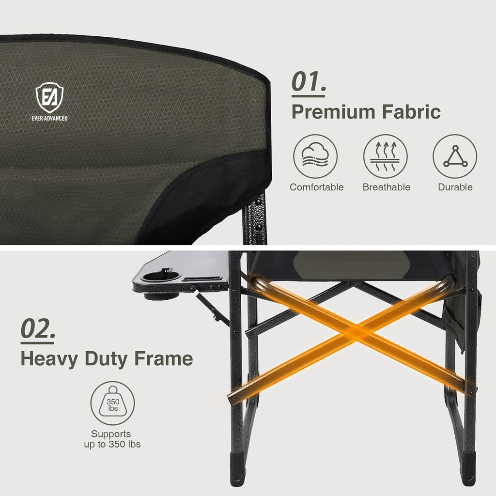 Lightweight Aluminum Director Camping Chair, 350 lb Capacity | 19" Joint-Friendly Seat for Easy Standing with Side
