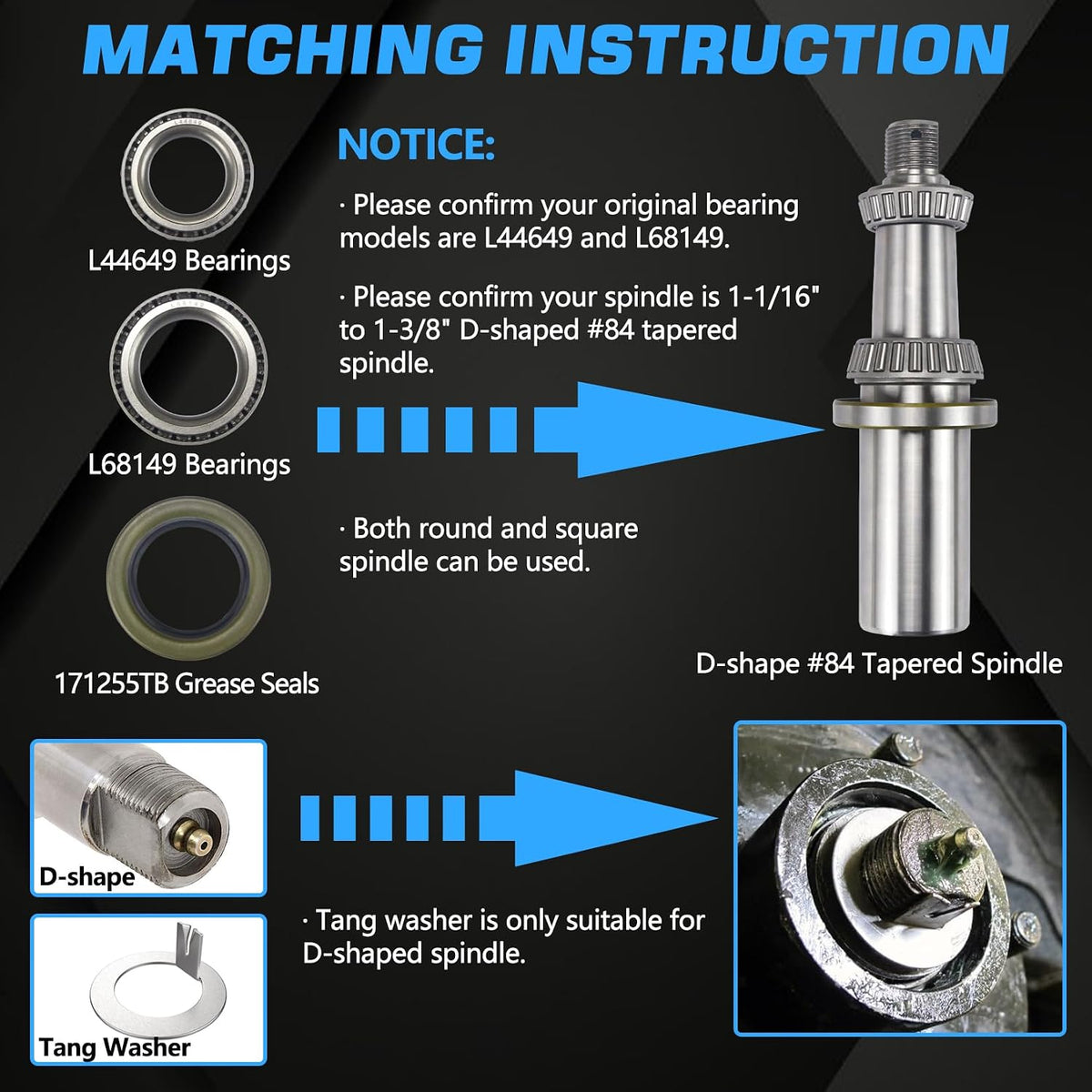 2 Sets Trailer Hub L44649 L68149 Bearings Kit with Tang Washers