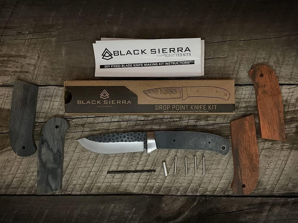 Black Sierra Skinner DIY Knife Making Kit – Stainless Steel Hammered Finish Fixed Blade for Hunting, Fishing &
