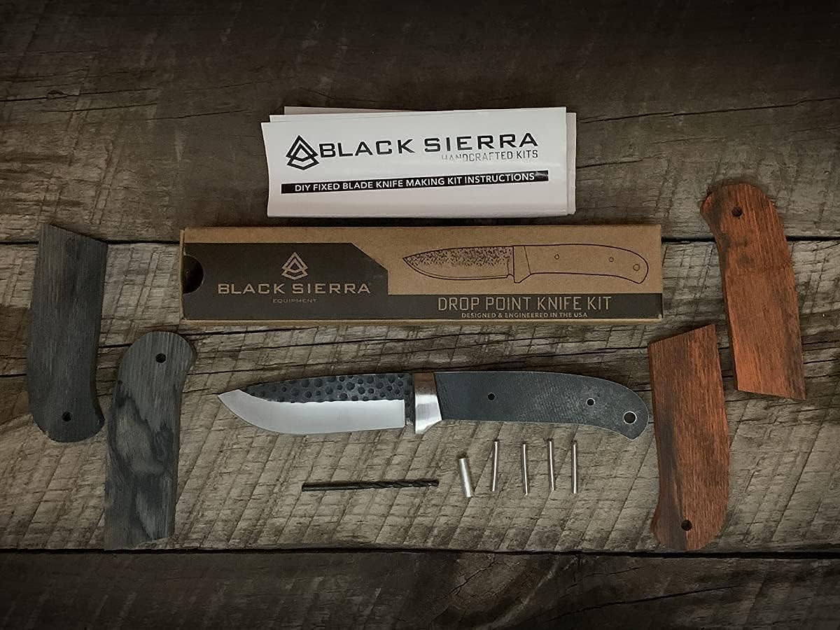 Black Sierra Skinner DIY Knife Making Kit – Stainless Steel Hammered Finish Fixed Blade for Hunting, Fishing &