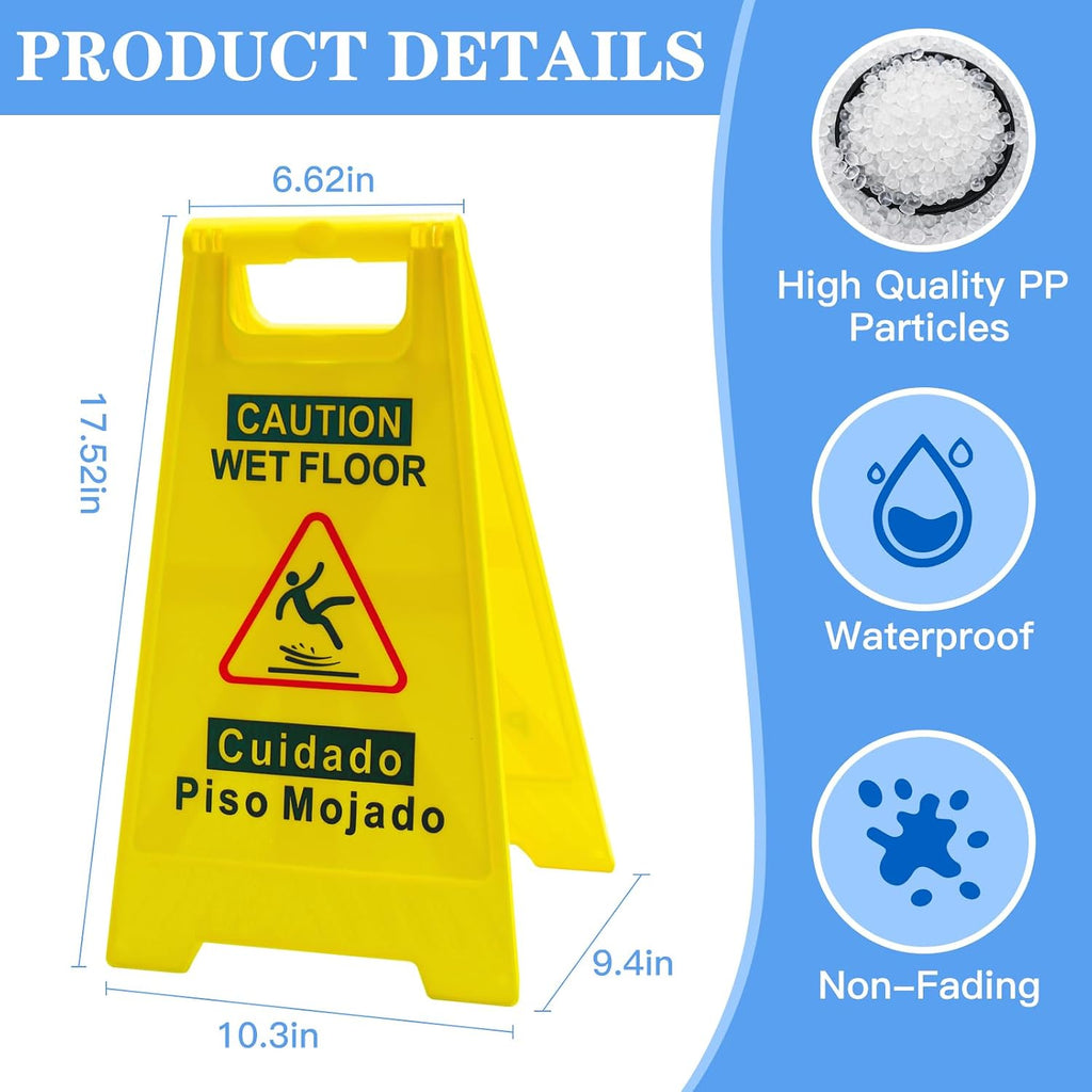 2-Pack Caution Wet-Floor Sign, 17.5" Height, Bright Yellow, Double-Sided Folding A-Frame Design Safety Caution Sign
