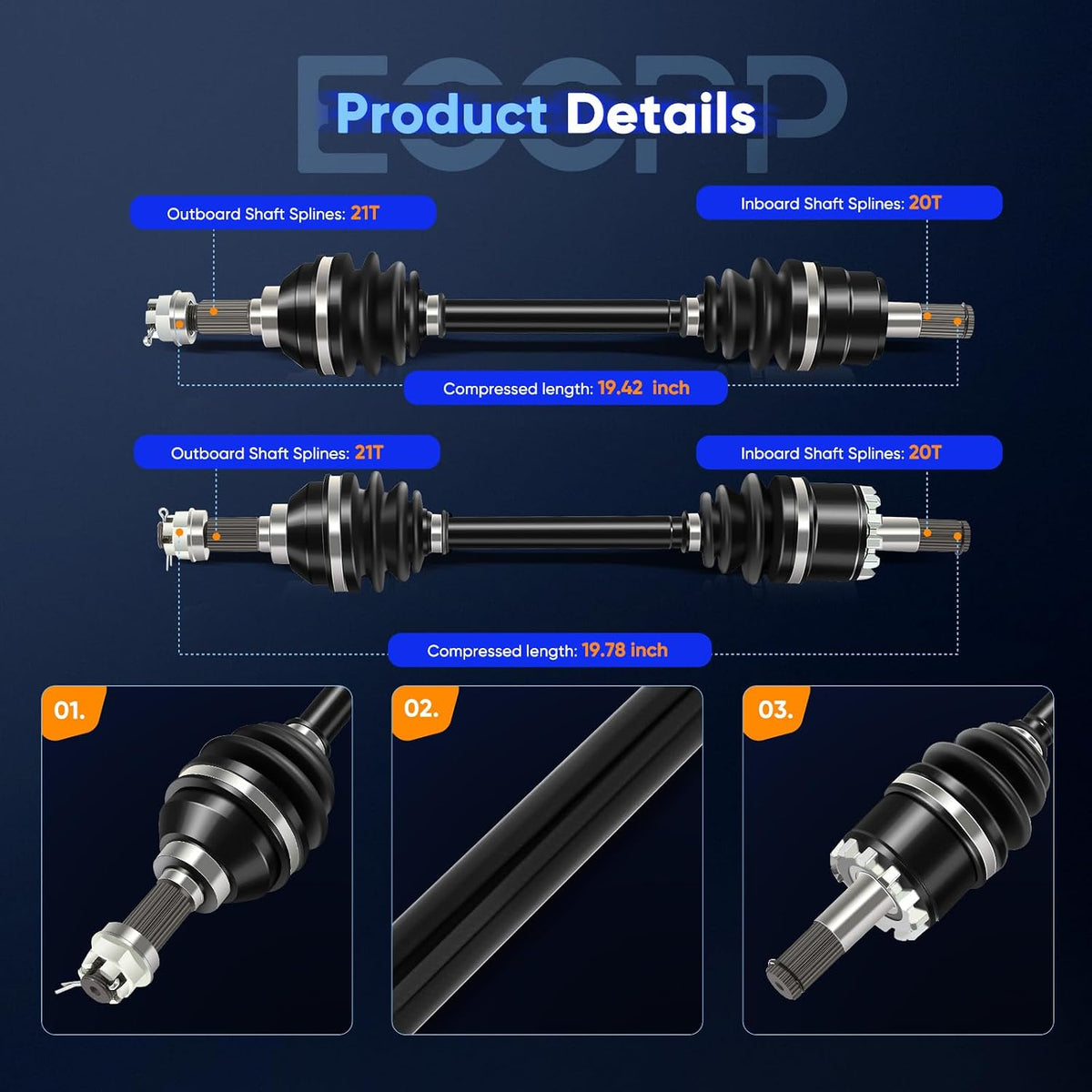 ECCPP CV Axle Drive Shaft Assembly - fit 2006-2009 2011-2020 for Kawasaki