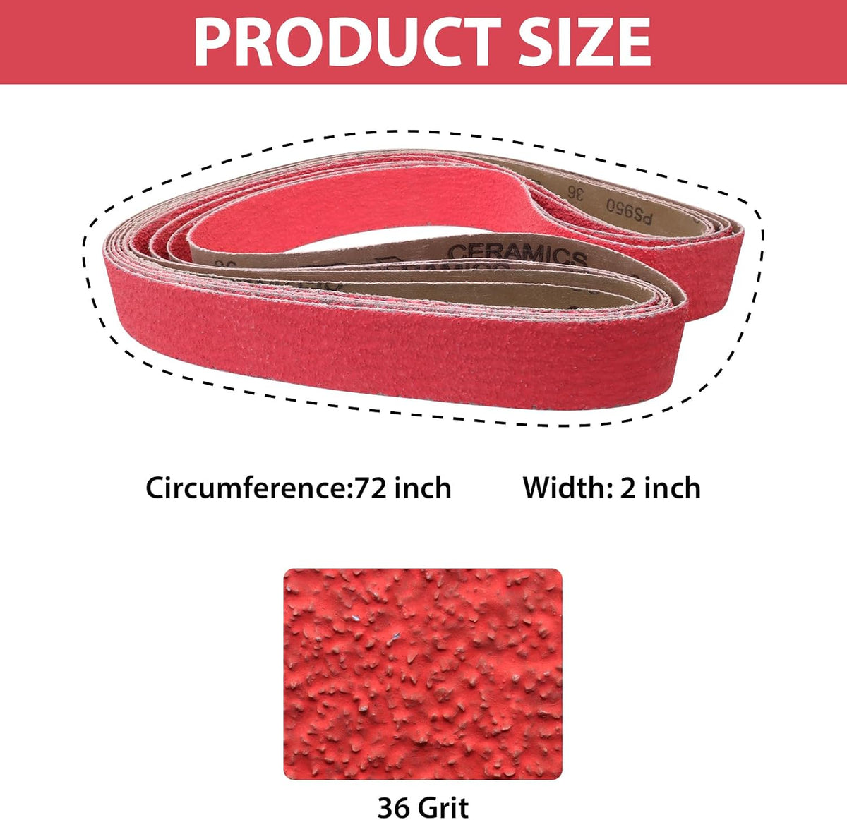 2x72 Inch Ceramic Sanding Belts 36 Grit, 5 Pack
