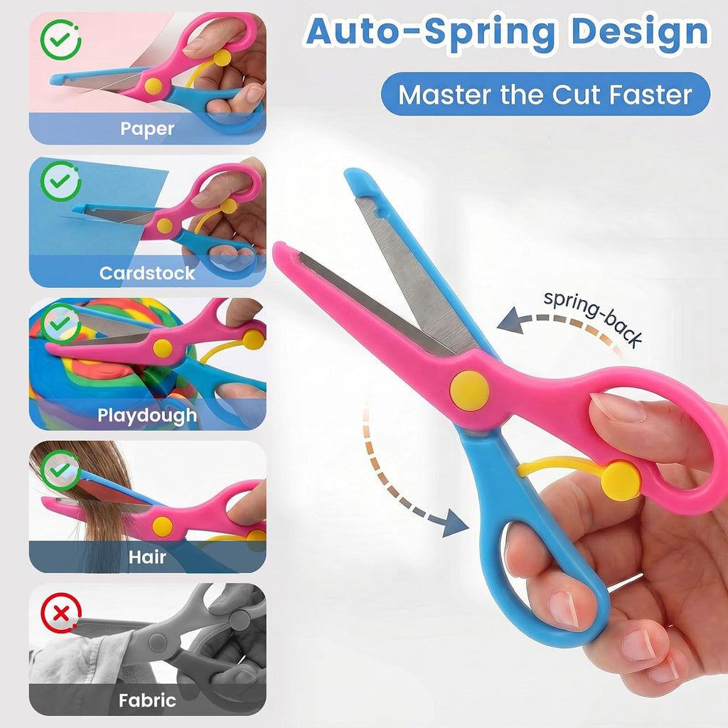 Kids Craft Scissors, 6PCS Blunt Tip Safety Scissors Stocking Stuffer for Toddler, Anti-Pinch Design for Child