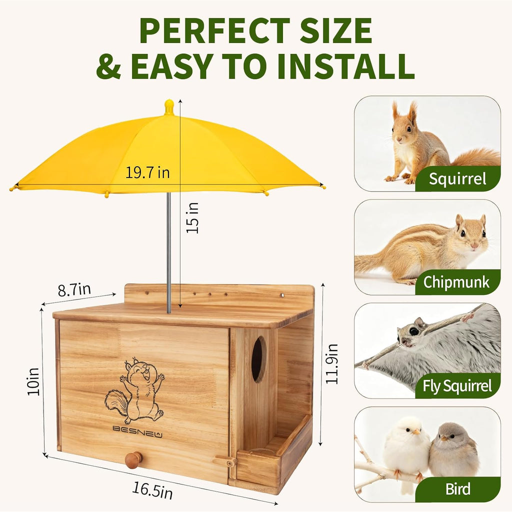 Durable Squirrel House with Feeder & Umbrella & Small Cup & Mat