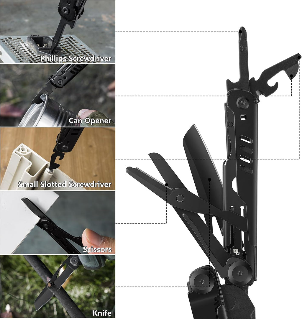 15-in-1 Multitool Pliers with Sheath Safety Lock EDC | Stainless Steel with Self-Locking System, Knife, Saw and