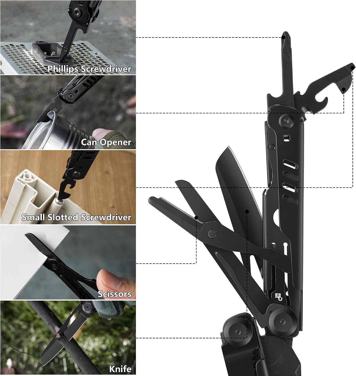 15-in-1 Multitool Pliers with Sheath Safety Lock EDC | Stainless Steel with Self-Locking System, Knife, Saw and