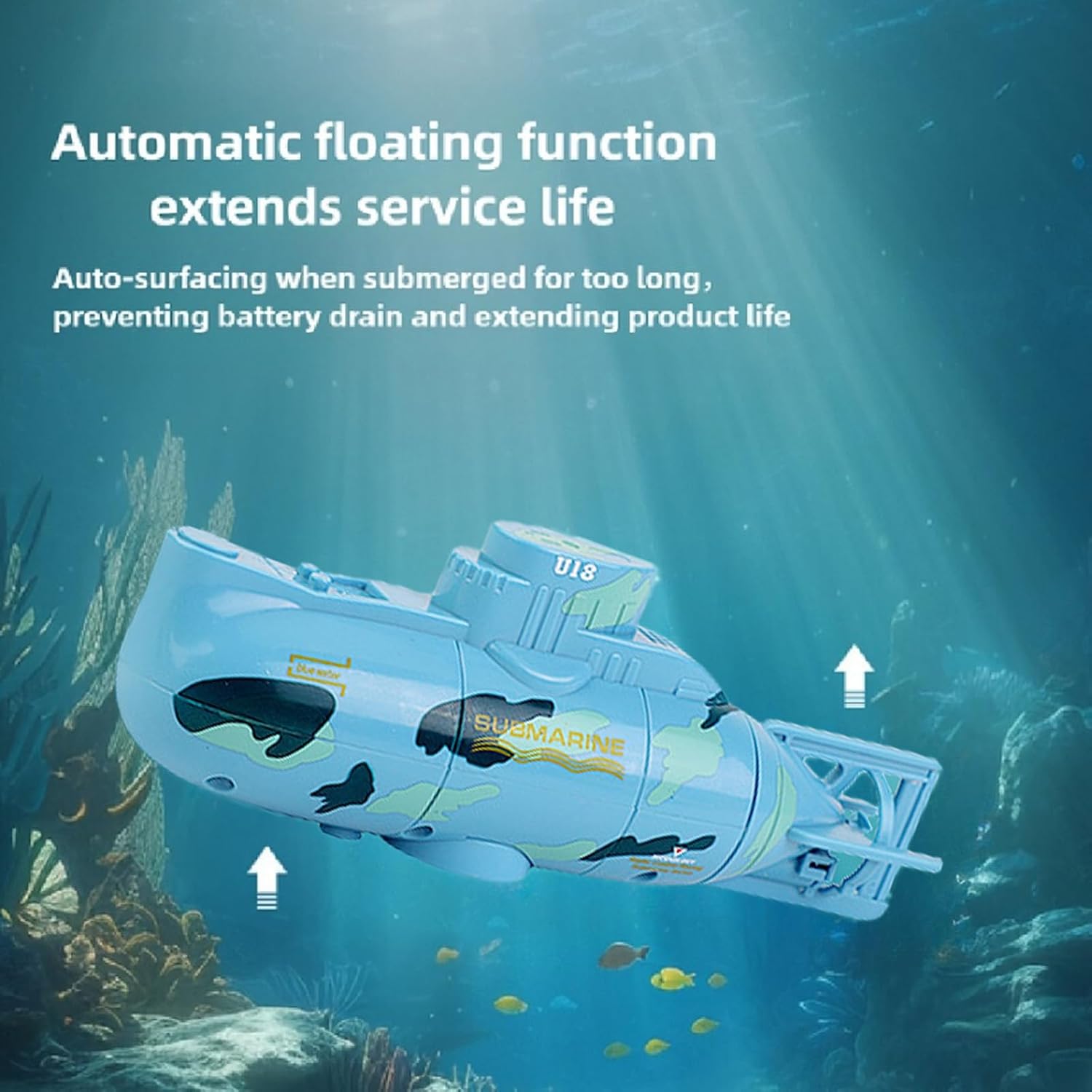 Mini RC Submarine Waterproof Remote Control Boat Underwater Diving Fish Tank Toy for Kids Birthday Gift（Blue）