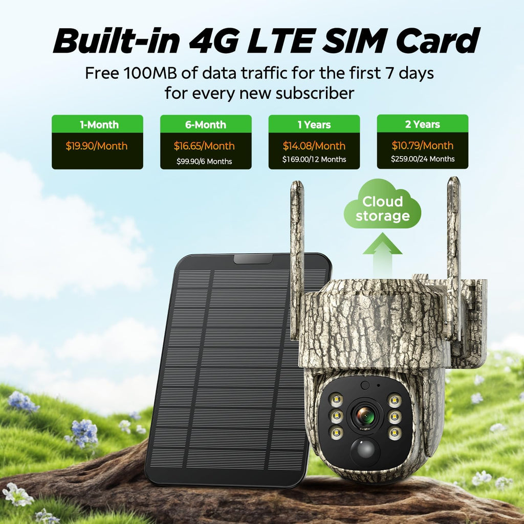Trail Camera, 4G LTE Cellular Game Cameras with 360° Live Streaming | 2.5K Hunting Camera Solar Powered, Security