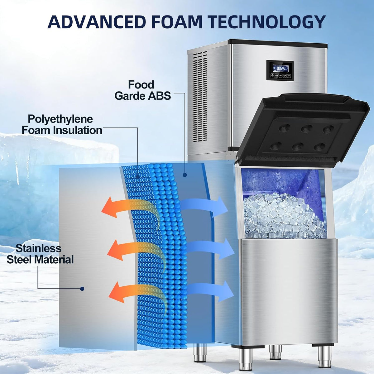 Commercial Ice Maker Machine, 500LBS/24H, 350LBS Storage