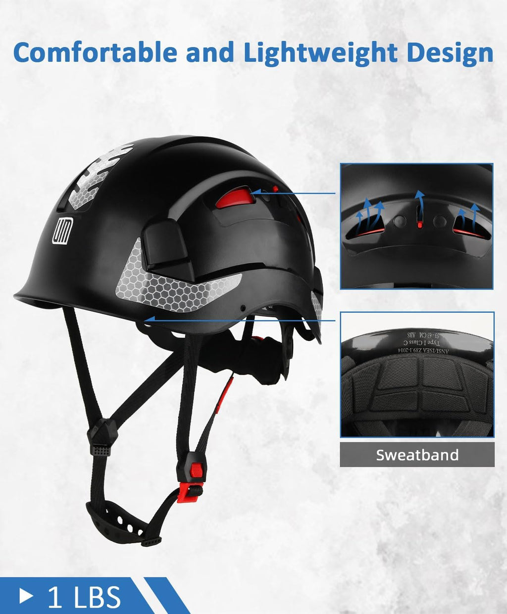 Safety Helmet Hard Hat, ANSI Z89.1 Approved Lightweight Vented Work Helmet, 6-Point Adjustable Ratchet Suspension
