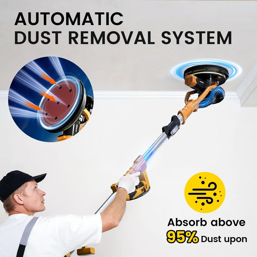 Drywall Sander, 1050W 7.2A Popcorn Ceiling Removal Tool, Automatic Drywall Sander with Vacuum Dust Collector, 7