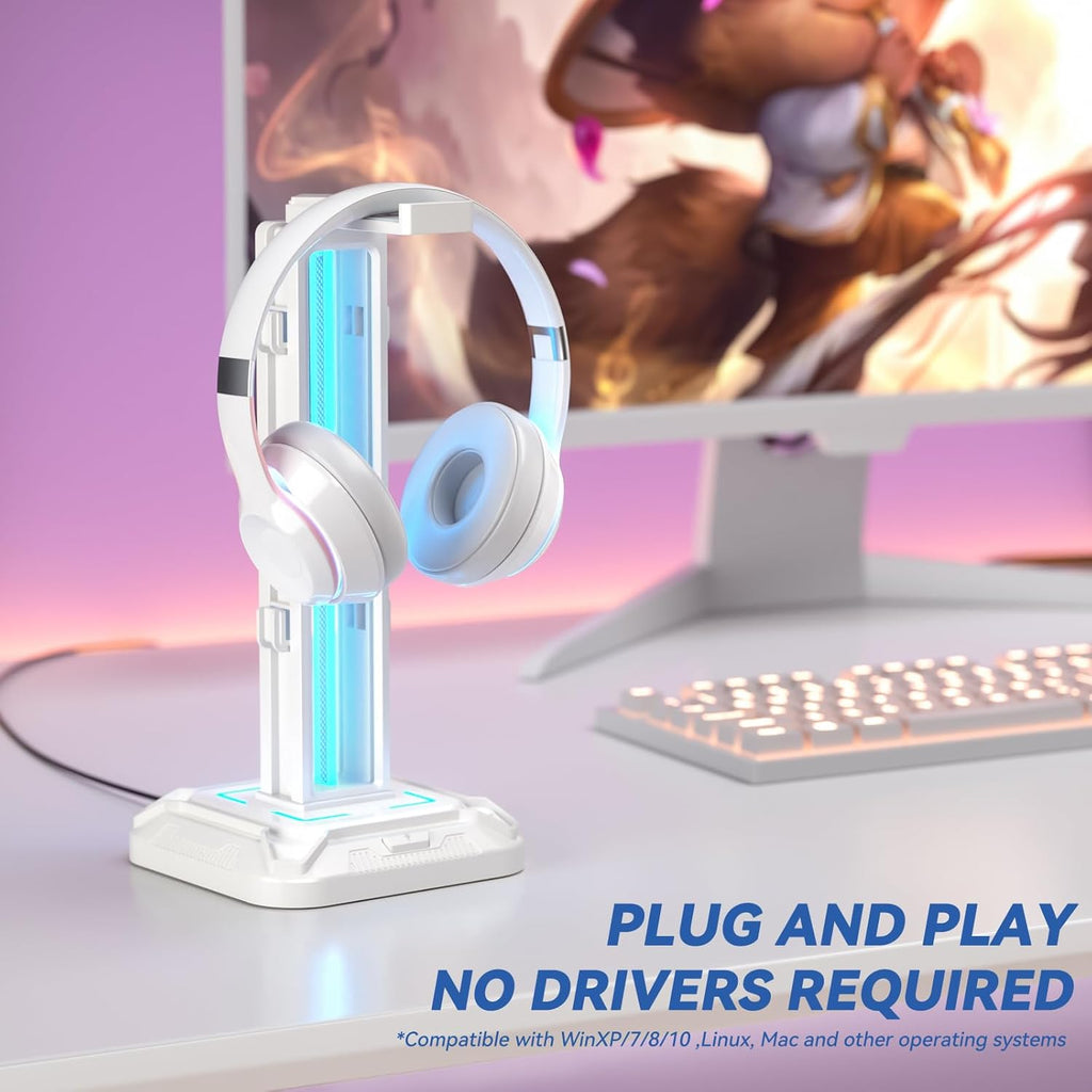 RGB Headset Stand with 9 Light Modes - Controller Holder for Desk - Rotatable Headphone Stand & Detachable Controller