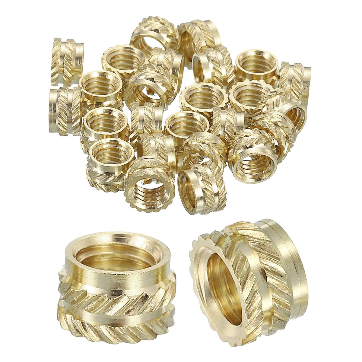 uxcell Knurled Insert Nuts, 25pcs M6 x 5mm L x 8mm OD 3D Printing Brass Nuts Female Threaded Inserts Brass Heat Set Insert Embedment Nuts