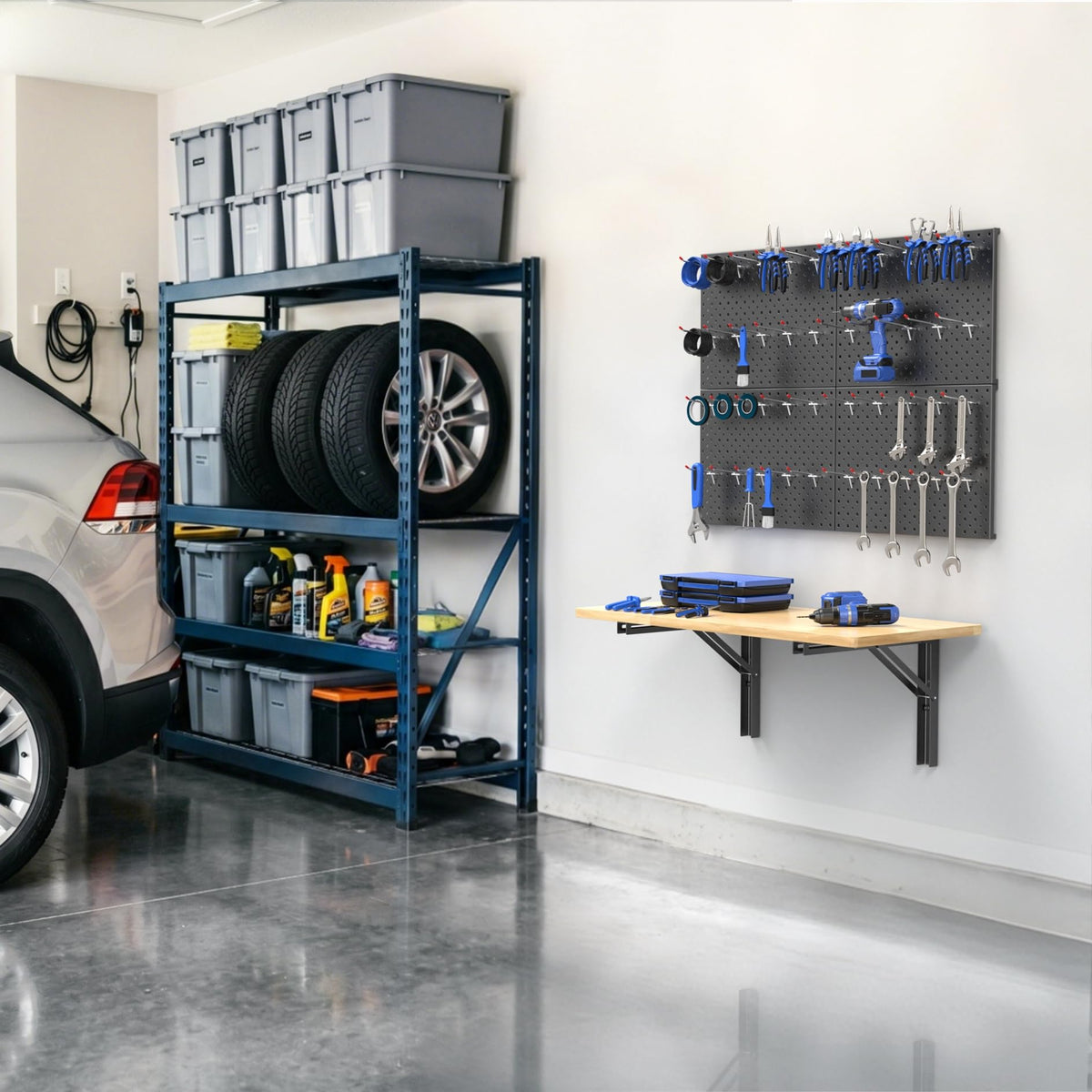 Wall Mount Folding Workbench with Pegboard Kit, Size: 31.5x15.75 in