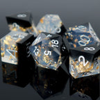 Sharp Edge RPG Dice Set, Gold Flakes Resin Polyhedral RPG Dice