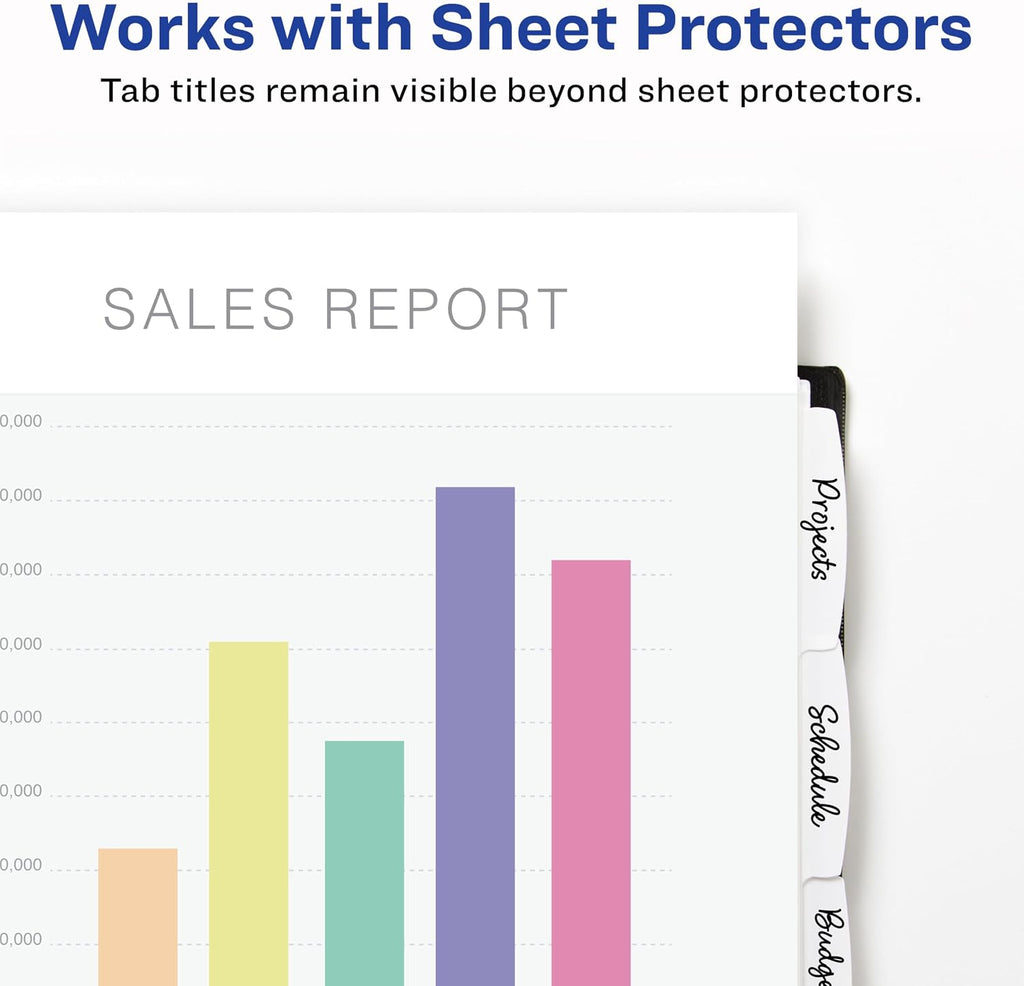 Durable Plastic 5 Tab Write & Erase Dividers for 3 Ring Binders, Slash Pocket, Translucent White, Works with Sheet