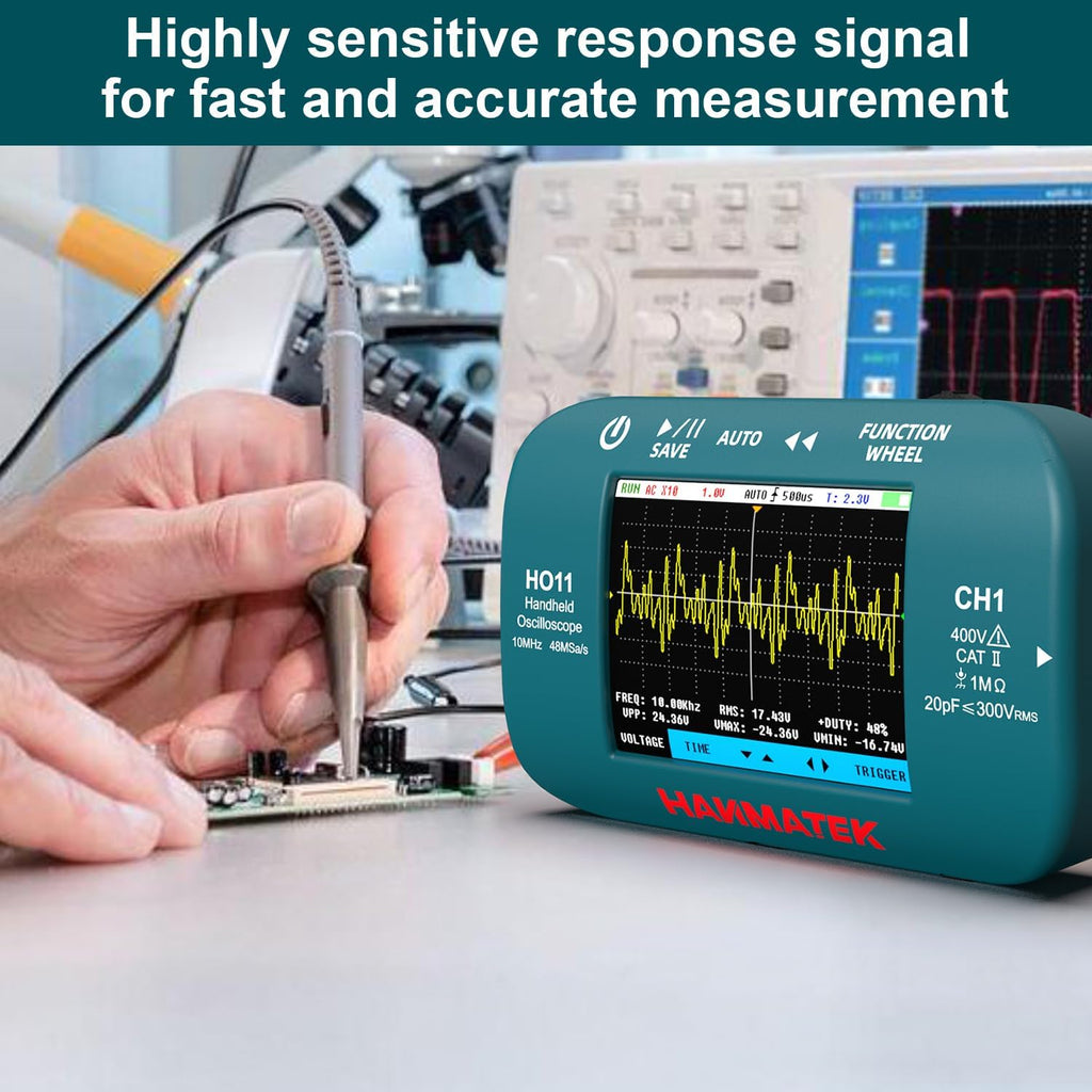HANMATEK HO11 Handheld Digital Oscilloscope - 10MHz Bandwidth, 48MSa/s High-Precision Sampling, 2.8" TFT Display, USB Rechargeable, Advanced Trigger System, Portable for Fieldwork