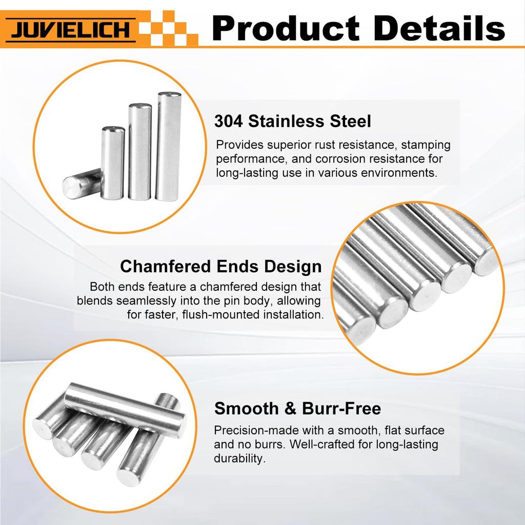 200Pcs Stainless Steel Dowel Pin Assortment Kit - M2 M3 M4 M5